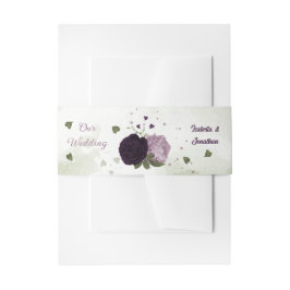 濃い紫の花と淡い紫の花結婚が緑 招待状ベリーバンド