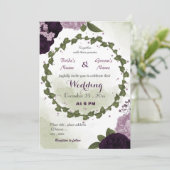 濃い紫の花と淡い紫の花結婚が緑 招待状 (スタンド正面)