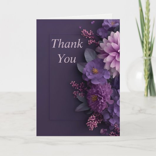 濃い紫の花のサンキューカード 招待状 (正面)
