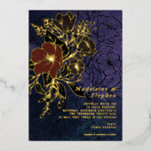 濃い紫の野草秋の冬の結婚式 箔招待状 (正面)