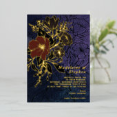 濃い紫の野草秋の冬の結婚式 箔招待状 (立ち正面)