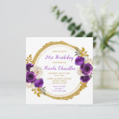 濃い紫の金ゴールドエレガント花誕生会 招待状 (スタンド正面)