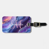 濃い紫の青とピンクの瑪瑙 ラゲッジタグ (正面横)