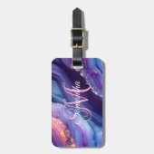 濃い紫の青とピンクの瑪瑙 ラゲッジタグ (正面縦)