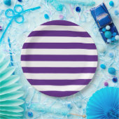 濃い紫はっきりしたと白のストライプ ペーパープレート (パーティー)