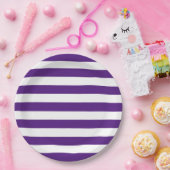 濃い紫はっきりしたと白のストライプ ペーパープレート (パーティー)