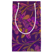 濃い紫はっきりした色の植物花柄 スモールペーパーバッグ (正面)