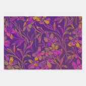 濃い紫はっきりした色の植物花柄 ラッピングペーパーシート (正面3)