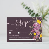 濃い紫エレガントのフローラ結婚式rsvpモノグラム 出欠カード (スタンド正面)