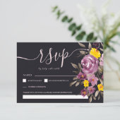 濃い紫エレガントのフローラ結婚式rsvpモノグラム 出欠カード (スタンド正面)