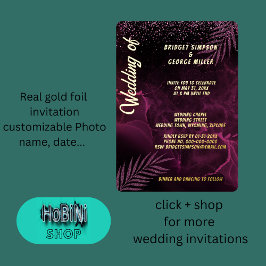 濃い紫エレガントの結婚上品 箔招待状