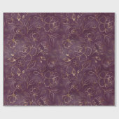 濃い紫エレガントの金ゴールドバラのアウトライン ラッピングペーパー (フラット)