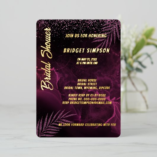 濃い紫色のエレガント上品 箔招待状 (立ち正面)