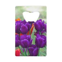 濃い紫色のチューリップのジグソー クレジットカード栓抜き