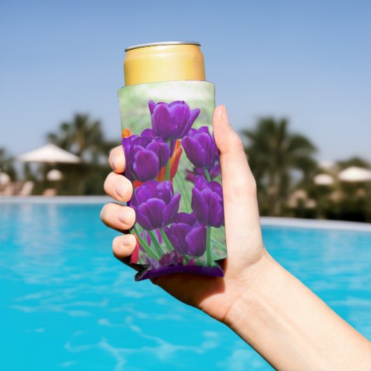 濃い紫色のチューリップのジグソー スリム缶クーラー (インサイチュ プール)