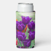 濃い紫色のチューリップのジグソー スリム缶クーラー (Seltzer正面)
