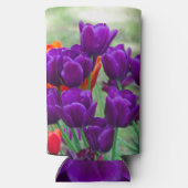 濃い紫色のチューリップのジグソー スリム缶クーラー (裏面)