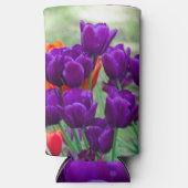 濃い紫色のチューリップのジグソー スリム缶クーラー (正面)