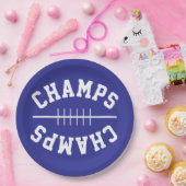 濃い紫色のフットボール型のCHAMPSテキスト ペーパープレート (パーティー)
