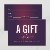 濃い紫色のロマングラデーションティックハート編集可能バウチャー (正面/裏面)