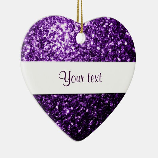 濃い紫色の光沢のあるフェイクグリッターの輝きをパーソナライズ セラミックオーナメント (右)
