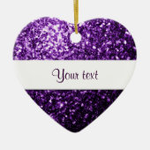 濃い紫色の光沢のあるフェイクグリッターの輝きをパーソナライズ セラミックオーナメント (正面)