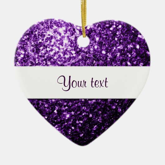 濃い紫色の光沢のあるフェイクグリッターの輝きをパーソナライズ セラミックオーナメント (正面)