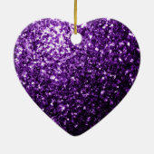 濃い紫色の光沢のあるフェイクグリッターの輝きをパーソナライズ セラミックオーナメント (裏面)