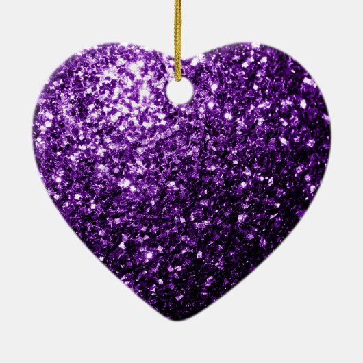 濃い紫色の光沢のあるフェイクグリッターの輝きをパーソナライズ セラミックオーナメント (裏面)