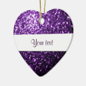 濃い紫色の光沢のあるフェイクグリッターの輝きをパーソナライズ セラミックオーナメント (左)