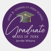 濃い紫色の大学院カスタム卒業パーティー ラウンドシール (正面)