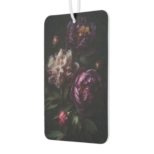 濃い紫色の牡丹の花の花束油絵 カーエアーフレッシュナー (左)