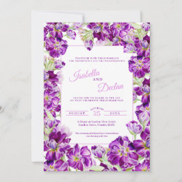 濃い紫色の素材フローラフレームの結婚水色 招待状