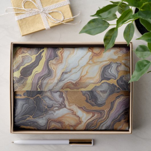 濃い紫色の黒い灰色の白い金ゴールド大理石パターン 薄葉紙 (ギフト)