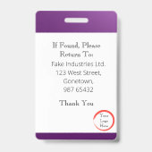 濃い紫色のIDカードをフェード(垂直/ポートレート) バッジ (裏面)