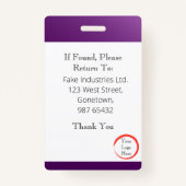 濃い紫色のIDカードをフェード(垂直/ポートレート) バッジ (裏面)