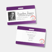 濃い紫色のIDカードをフェード（横） バッジ (正面＆裏面)