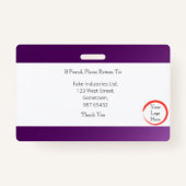 濃い紫色のIDカードをフェード(横) バッジ (裏面)