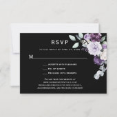 濃い紫、ラベンダー牡丹、白いローズブラック 出欠カード (正面)