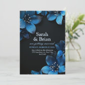 濃い結婚式招待状カードグリッター青い花 招待状 (スタンド正面)