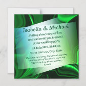 濃い緑がかった背景の緑と暗い曲線 マグネット招待状 (正面)