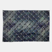 濃い緑がかった「スモークガラス」と3D正方形の混合 キッチンタオル (横)