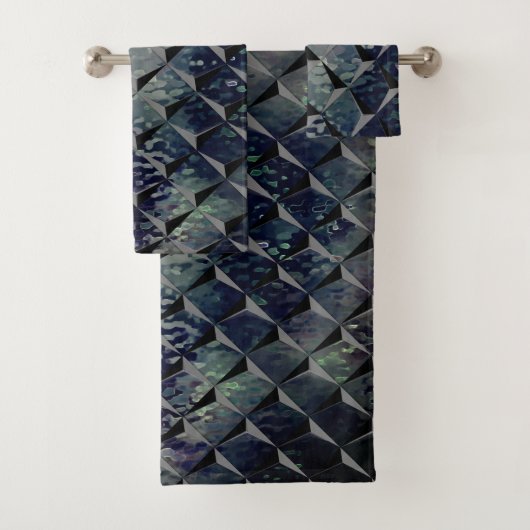 濃い緑がかった「スモークガラス」と3D正方形の混合 バスタオルセット (インサイチュ)