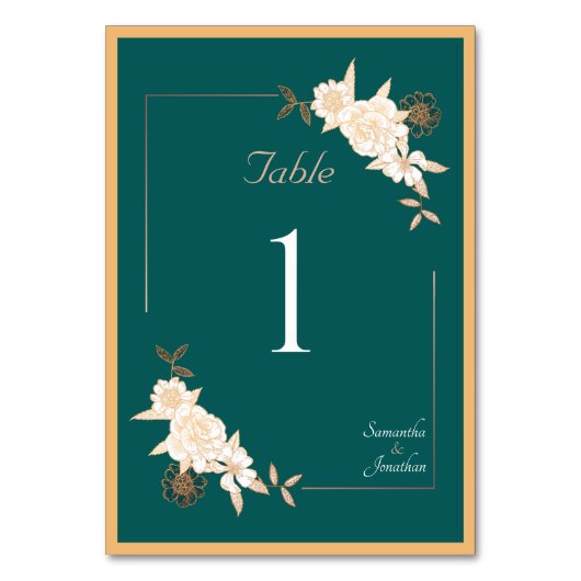 濃い緑とクリームバラ結婚のテーブル番号 テーブルナンバー (正面)