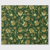 濃い緑と光沢のある金ゴールドダマスクパターン ラッピングペーパー (フラット)