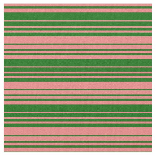 濃い緑と明るい珊瑚色の線 ファブリック (クローズアップ)