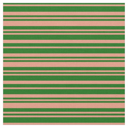 濃い緑と濃いサケの色の線のパターン ファブリック (クローズアップ)