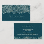 濃い緑と白のレトロフローラ線の網かけ 名刺 (正面/裏面)