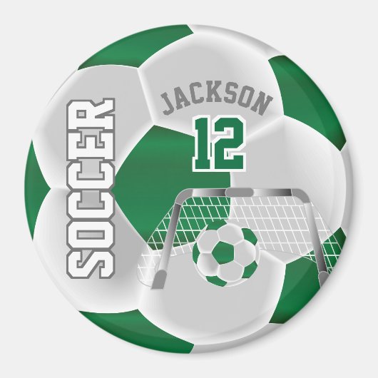濃い緑と白の個人用サッカーボール マグネット (正面)