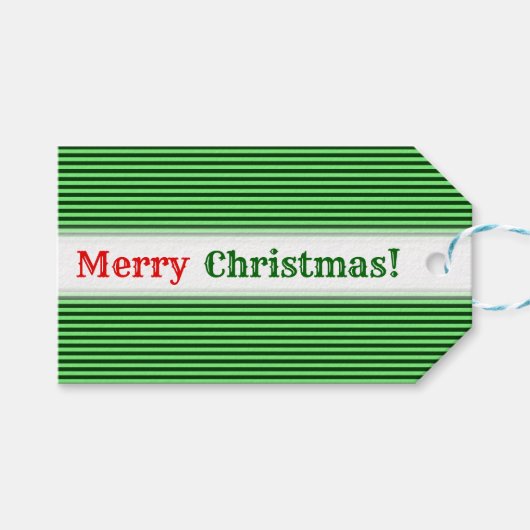 濃い緑と薄い緑のストライプ/線パターン ギフトタグ (正面(横))